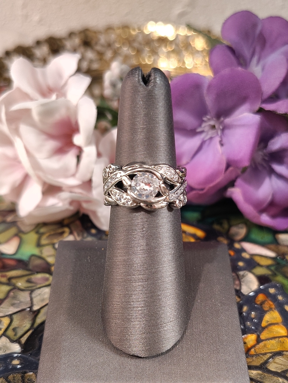 Diamond Floral Design Ring (Faux) - 3 Sizes Available!
